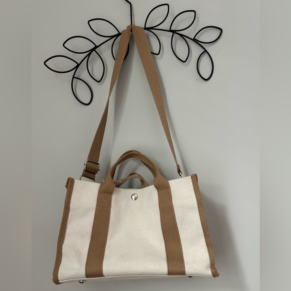 Little Utility Cross Body Tote + Mini Expandable Canvas Tote Inside, Neutral